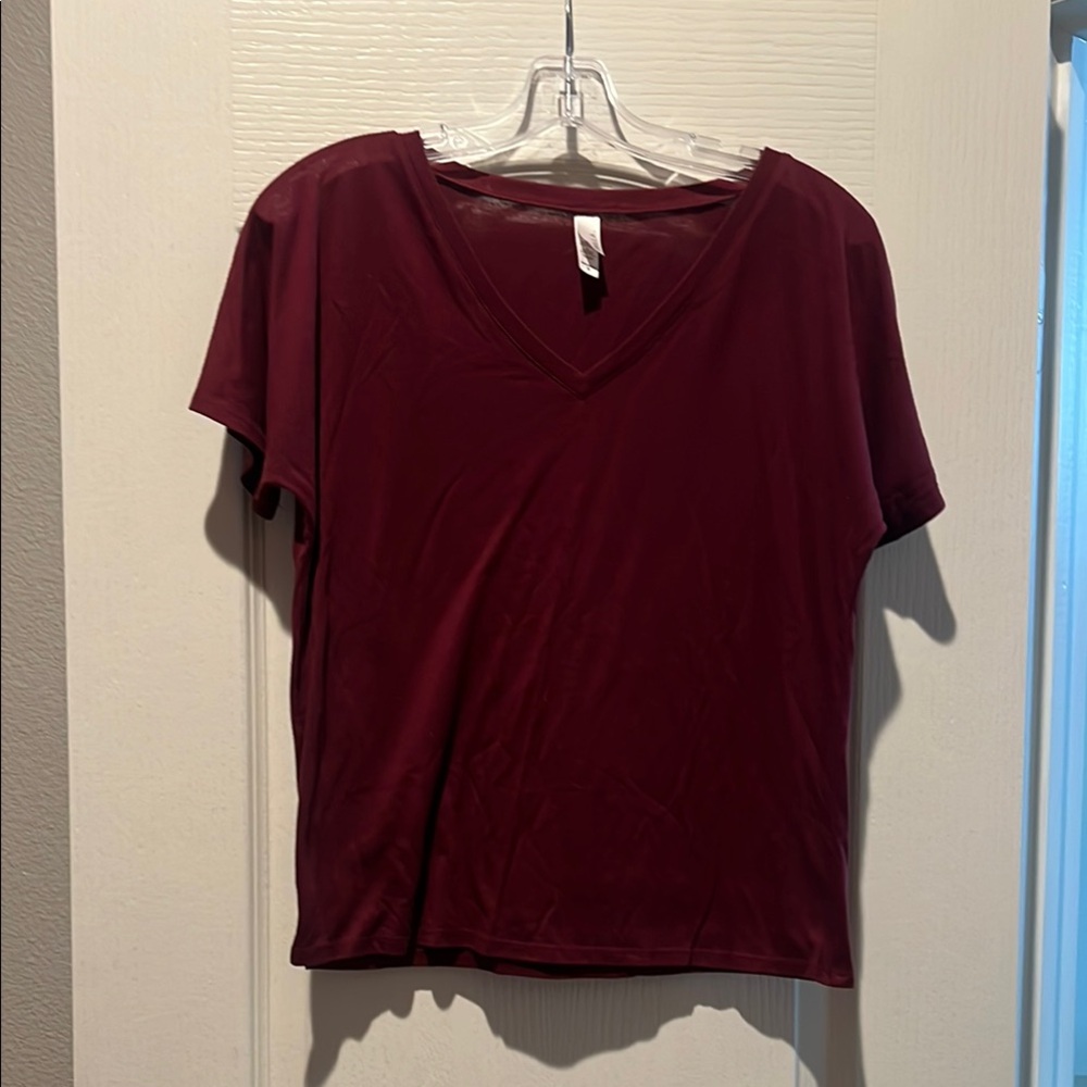 FREE WITH BUNDLE 2+ Bella Burgundy V-Neck Short Sleeve Tee